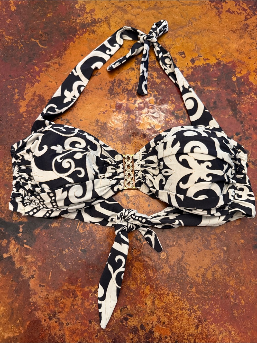 Tara Grinna bandeau style bikini top with metal embellishments and tie top B-cup